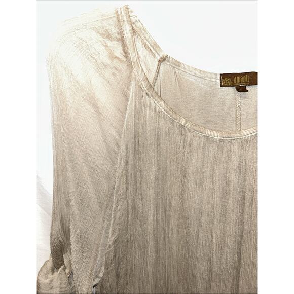 AMANTI Silk Chiffon Taupe blouse Women’s Small Lace Italy Lagenlook Quiet Luxury - Picture 2 of 15